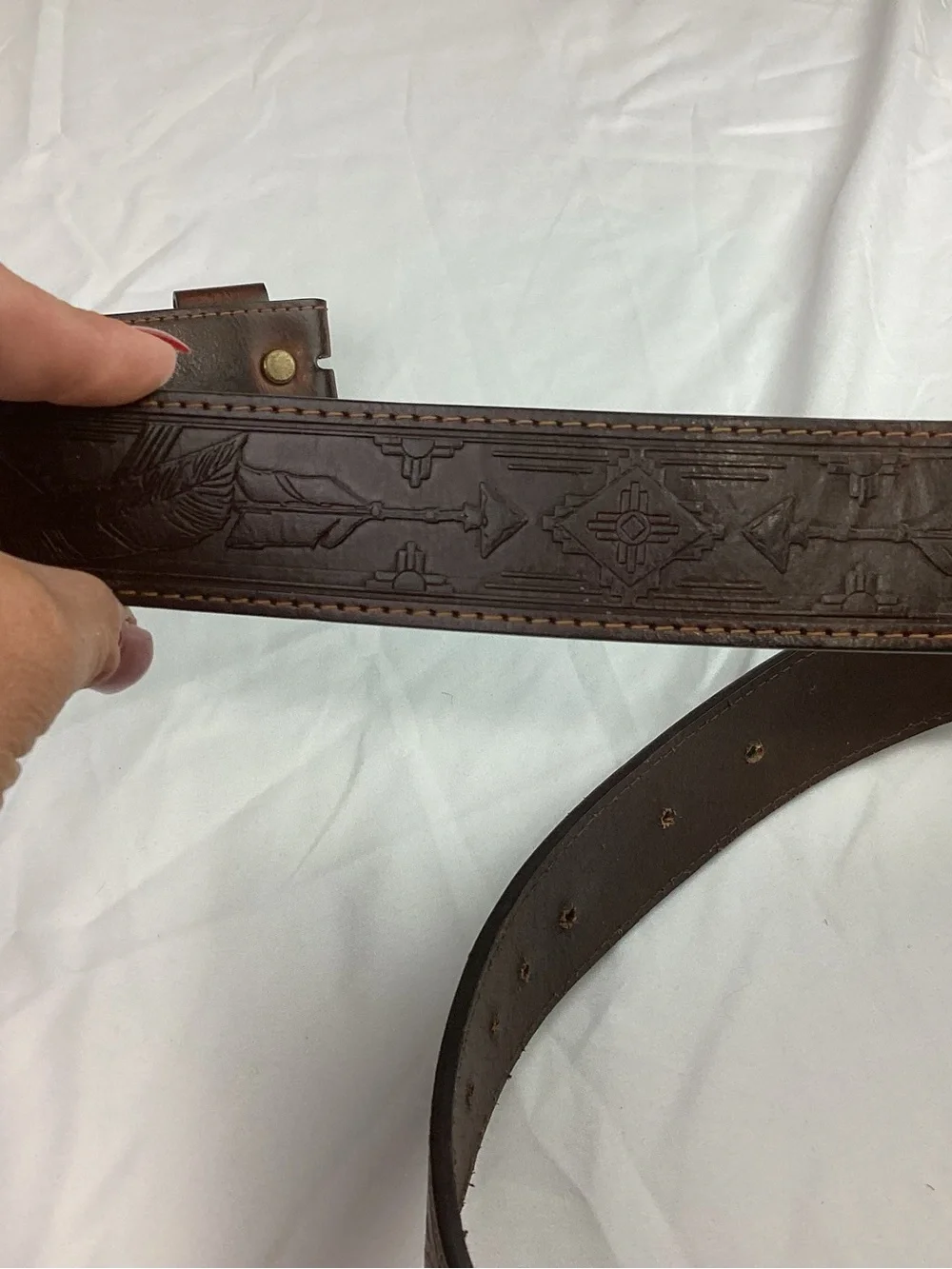 Hooey Brown Embossed Leather Belt with Southwestern Motif
